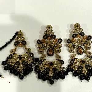 Black gold plated earrings and teeka set